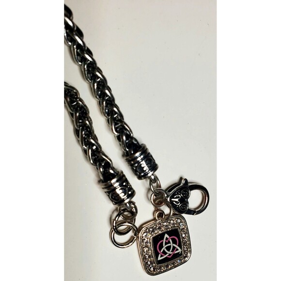 Celtic Trinity Knot Heart Charm Bracelet Silver Tone Pink & Black Romantic Gift - Picture 4 of 7